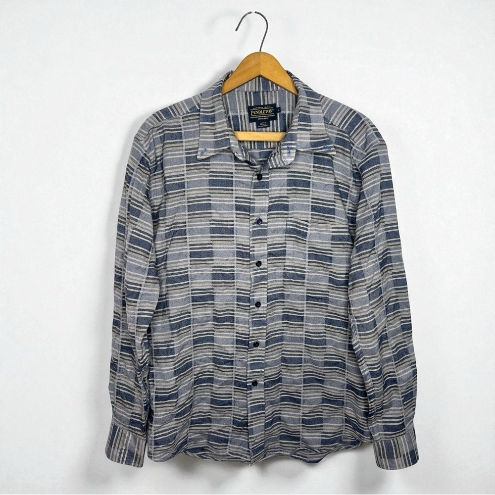 Pendleton Thomas Kay 100% Wool Button Down Shirt Men’s Large Stripe Long Sleeve